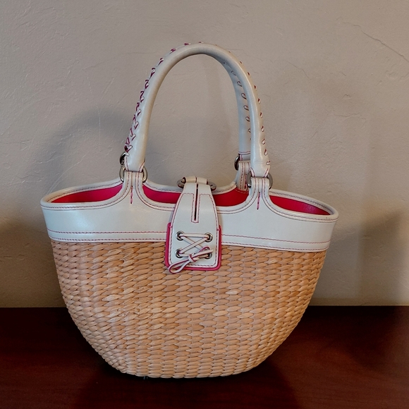 Coach Butterfly Wicker Straw Tote Vintage - Picture 4 of 12
